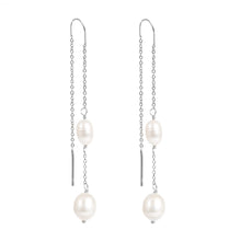 Load image into Gallery viewer, Long Thread Earrings with Freshwater Pearls