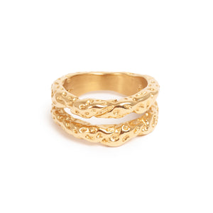 Double band textured Ring - Gold