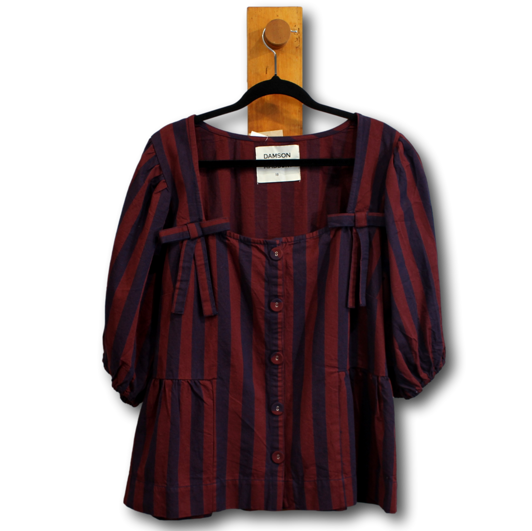 Damson Madder. Stripe Short Sleeve Top. Size 18 (Fits 16/18)