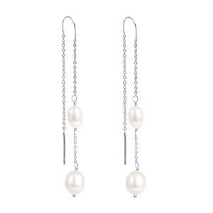 Long Thread Earrings with Freshwater Pearls