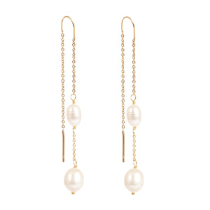 Long Thread Earrings with Freshwater Pearls