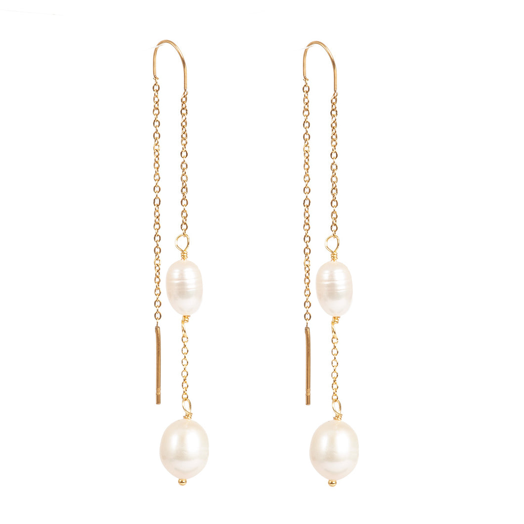 Long Thread Earrings with Freshwater Pearls